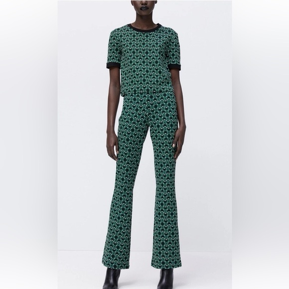 Zara Pants - Zara Jacquard Geometric Print 70s Trousers Set Knit Top Outfit